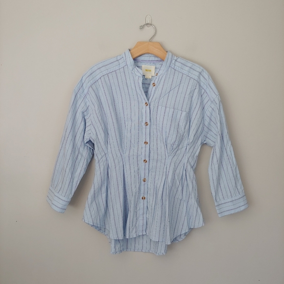Maeve Anthropology Benna Striped Buttondown Cotton Shirt Size 2 - Picture 5 of 16